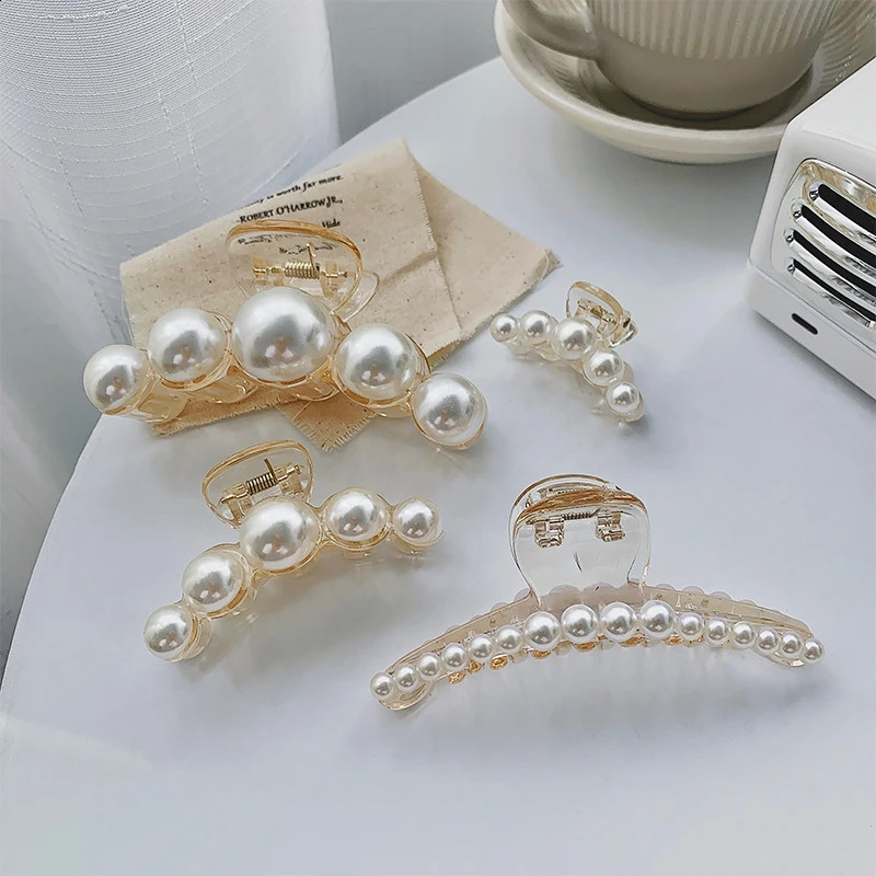 Simulated Pearl Hair Claws for Women Korean Acrylic Hair Clips Girls Large Size Barrette Shark Clip Fashion Hair Accessories 250909
