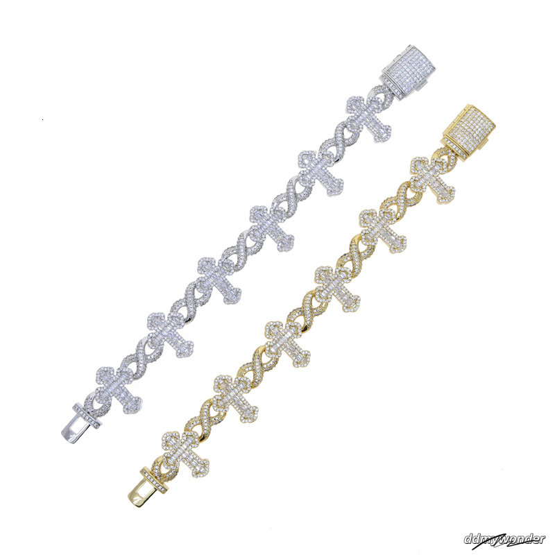 New Arrived High Quality Hip Hop Men Jewelry Micro Pave 5A CZ Iced Out Bling Infinity Cross Charm Cuban Bracelet ddmywonder ddmywonder ddmywonder ddmy