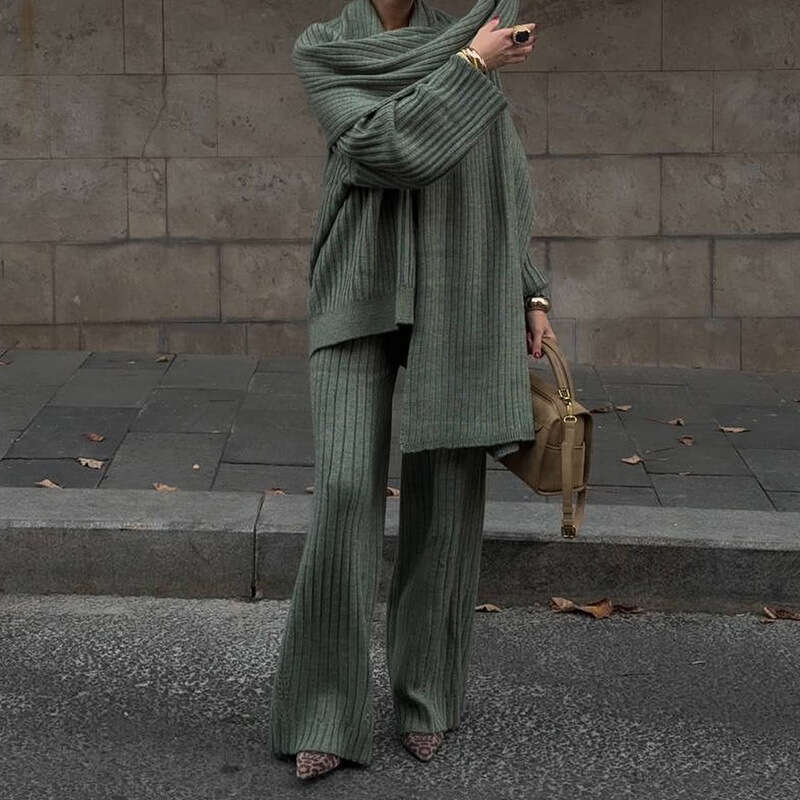 Fashion New Lazy Loose High-End Knitted Sweater With Scarf Set For Women B3