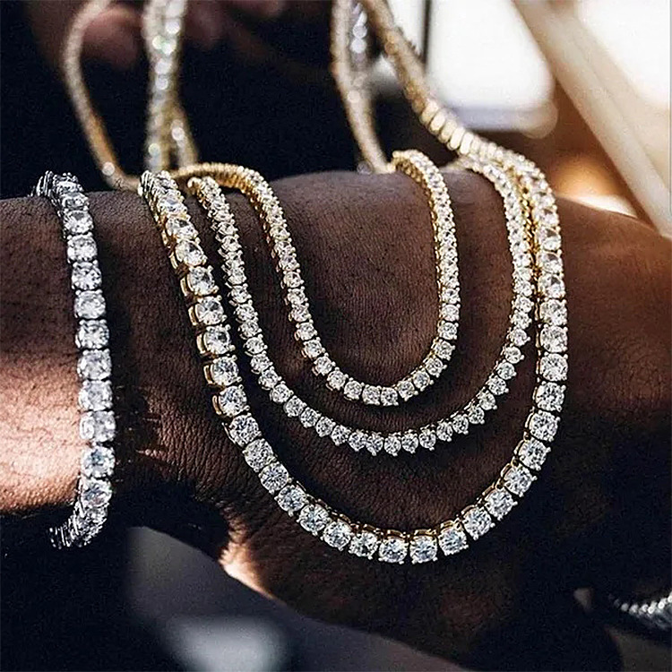 VVS Moissanite Diamond Tennis Chain Bracelet 925 Sterling Silver Hip Hop Charm 2mm to 65mm Sizes