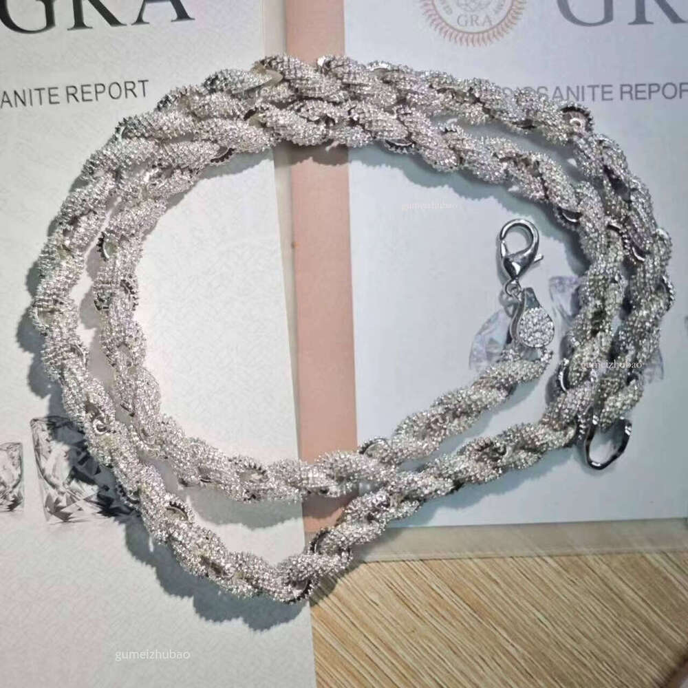 High Transparency VVS Sand Stone Necklace S Sier Hip Hop Tennis Rope Chain Men's Cuban Style