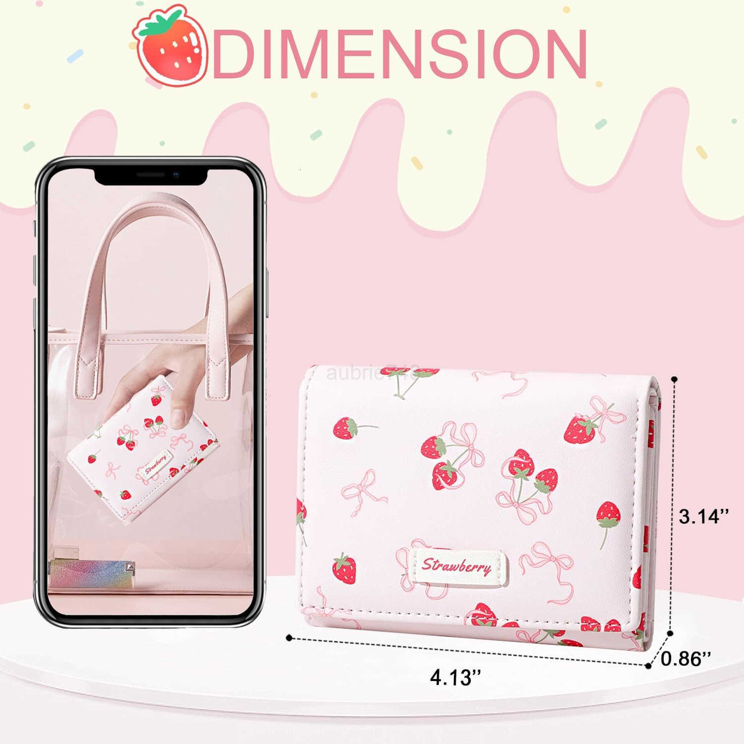 Small Cute Wallet with Strawberry Coquette Bow Print ID CARD Holder for Women Girls PINKZ250910
