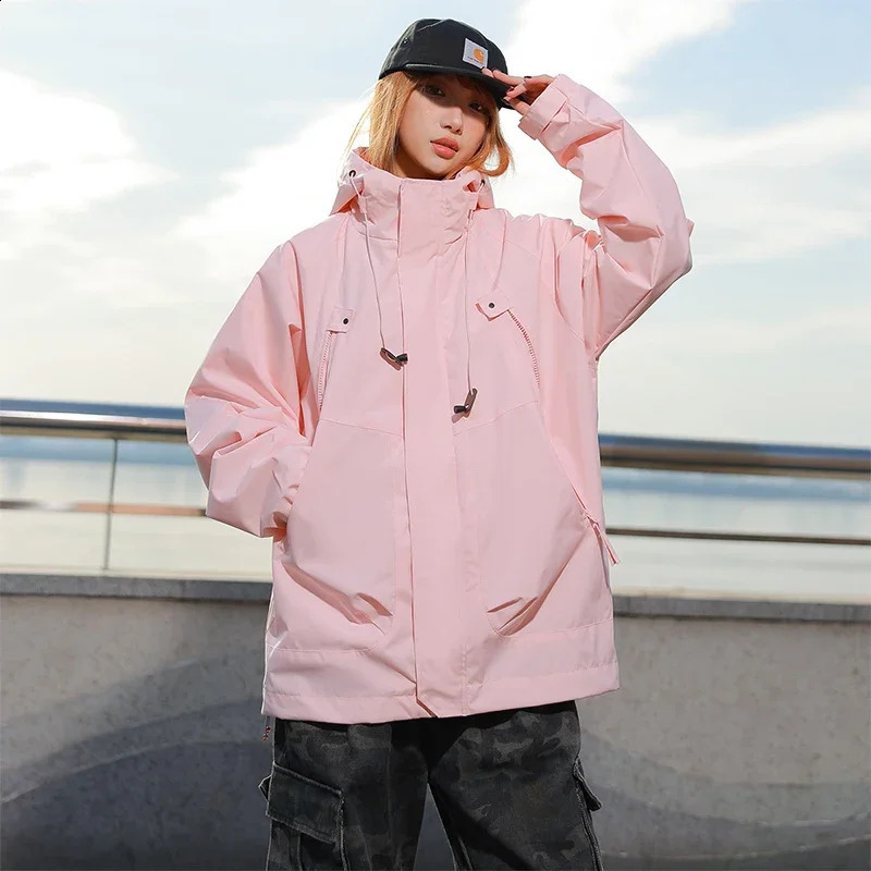 Pink Outdoor Camping Jacket Womens Autumn Loosefit Hooded Jackets Elegant Long Sleeve Fashionable Harajuku Bf Windbreaker Coat 250909