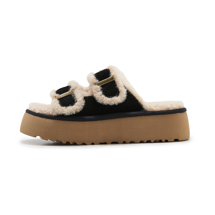 Women Designer Slippers Autumn Winter New Casual Fashion Anti slip Soft Bottom Furry Slippers 5cm platform shoes