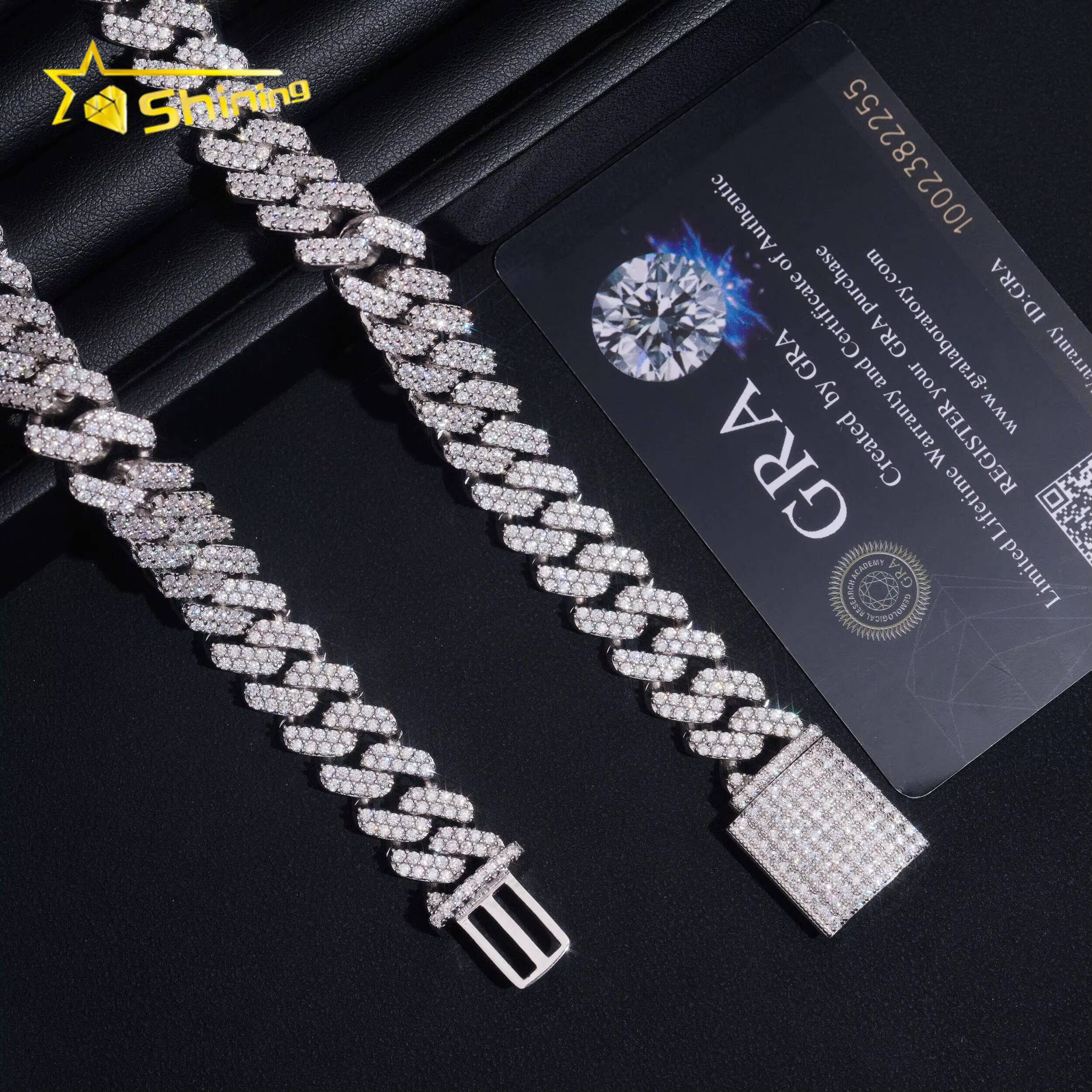 Gold Plated Chain 12mm 2Rows Vvs Moissnaite Iced Out Hip Hop Jewelry Moissanite Sterling Silver 925 Cuban Chain