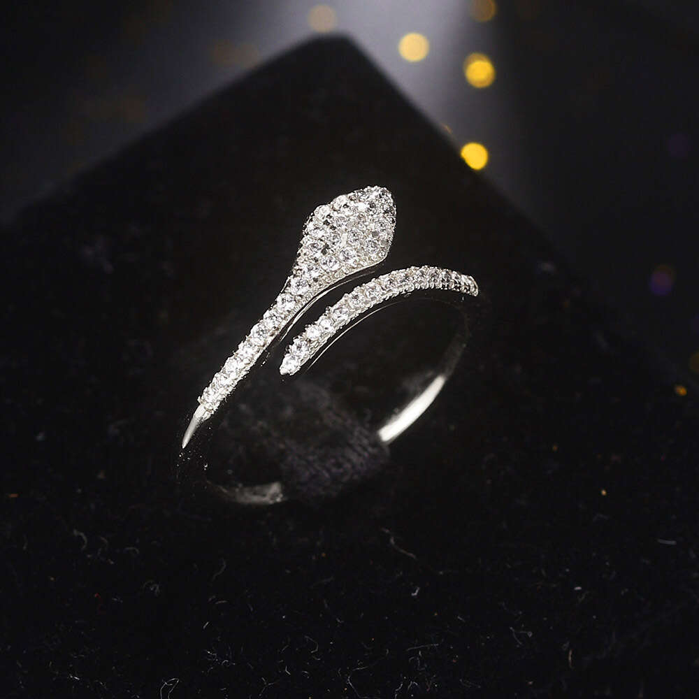 Lingyue INS Zircon Micro-inlaid Snake-shaped Trendy Women's Open Ring Gold-plated Jewelry