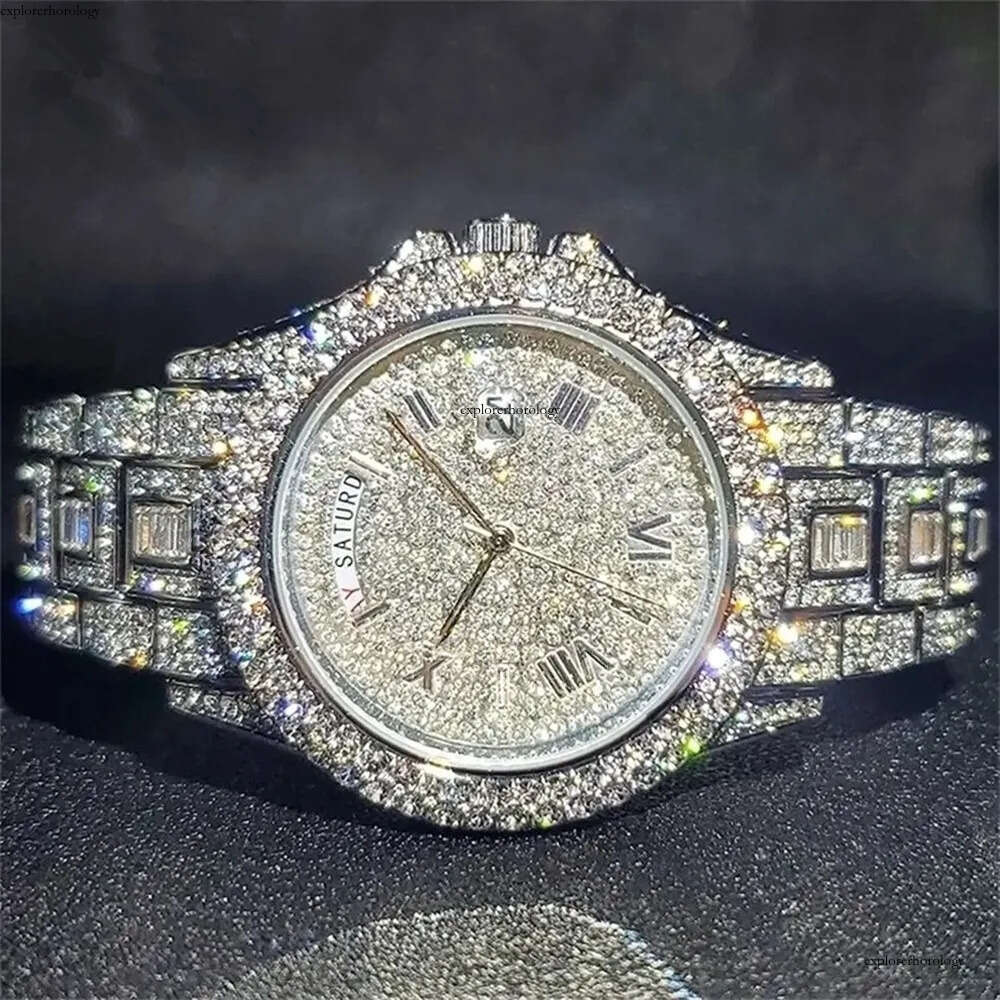 Moissanite custom jewelry fully automatic movement watches, high quality handmade stainless steel sapphire mens watch, free delivery