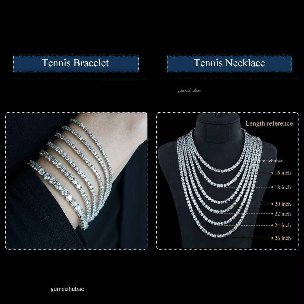 100% tested high quality diamond stone pure gold Sier gold-plated necklace tennis chain Ins style