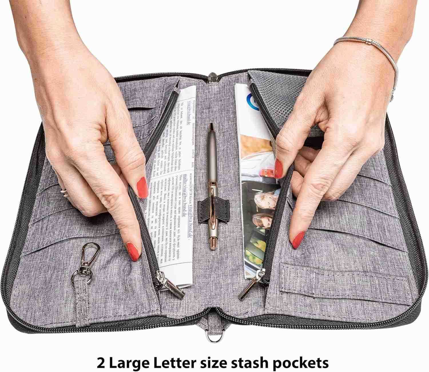 Premium Family Travel Document Organizer Capacious RFID Passport Holder Wallet Large grayZ250910