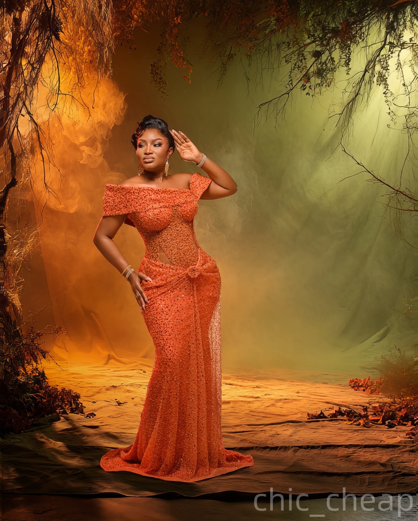 Orange Mermaid Prom Dresses 2025 Off Shoulder Sequined Evening Formal Party Second Birthday Engagement Gowns Plus Size Dress For Special Occasions