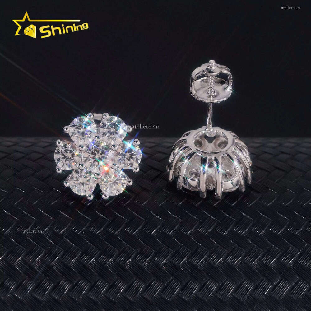 High Quality Fine Jewelry Cluster Iced Out Sterling Sier 11MM Flower VVS Moissanite Stud Earrings