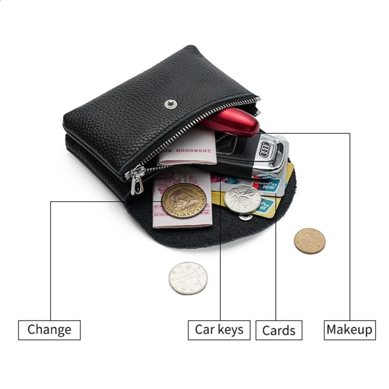 Genuine Leather Short Coin Wallets Card Holder Bag Case Portable Retro Cowhide Small Money Purse For Men Women Earphone Pouch250906