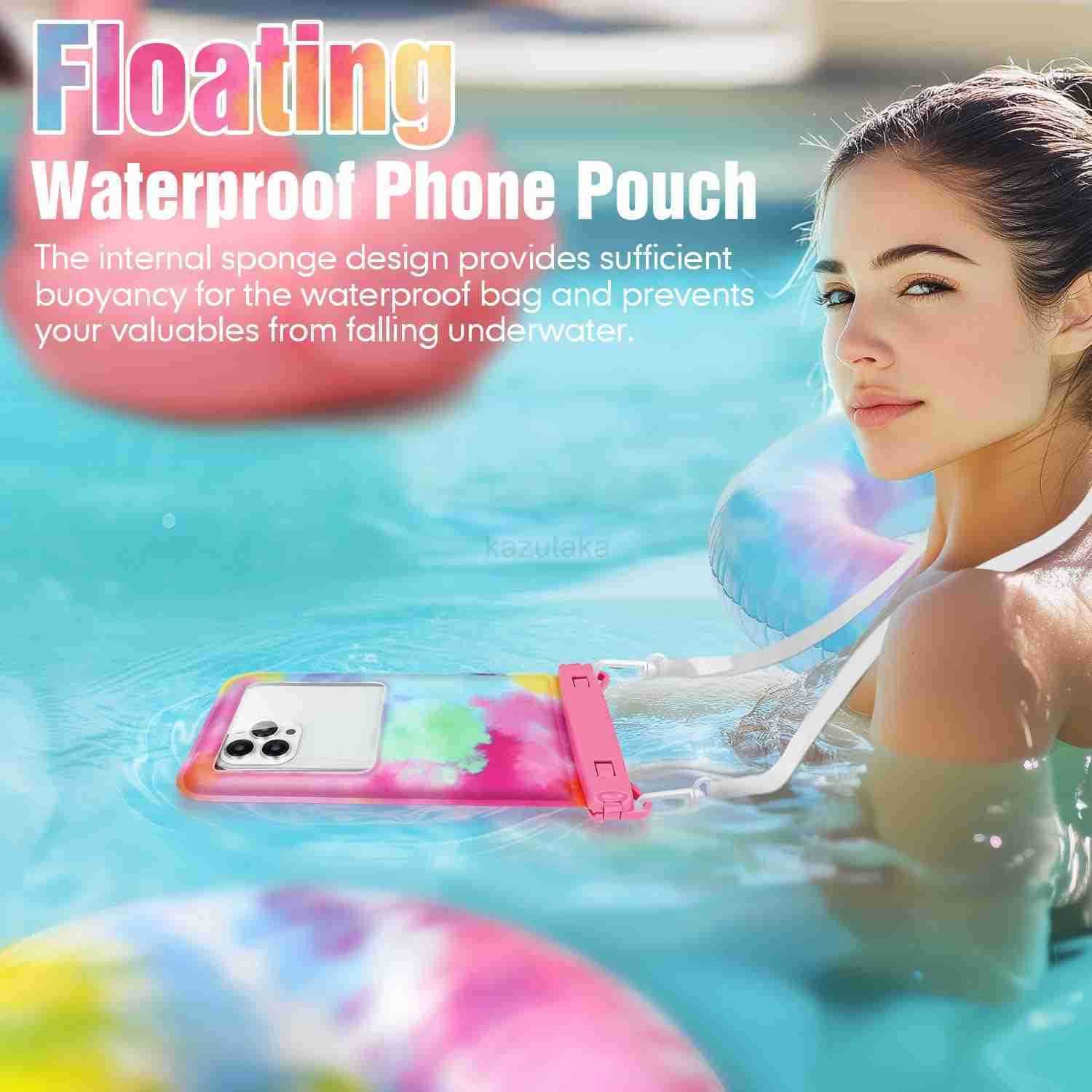Niveaya Tie Dye Floating Waterproof Phone Pouch 2 Pack Universal Waterproof Phone Case Up to 7Phone Dry Bags with Adjustable Lanyard for Vacation Beac