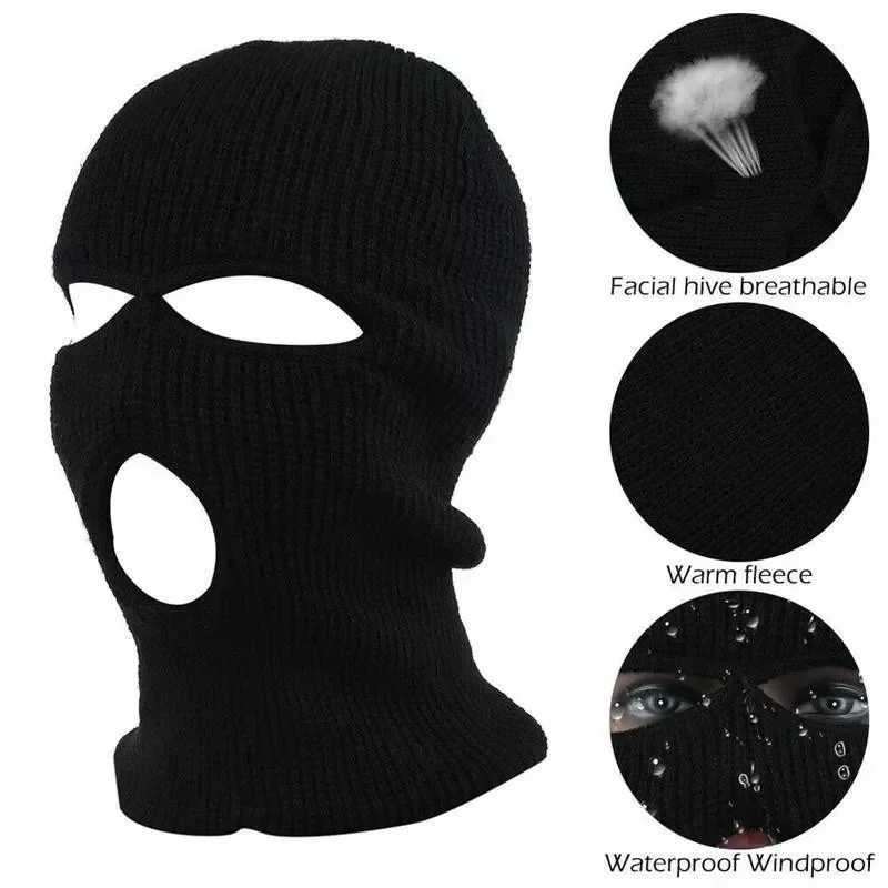 Motorcyc Windproof Fl Face Knit Hats Cust SkiMask Men Warm Wool clava broidery Winter hats Knitted 3 Hos Ski Mask G250910