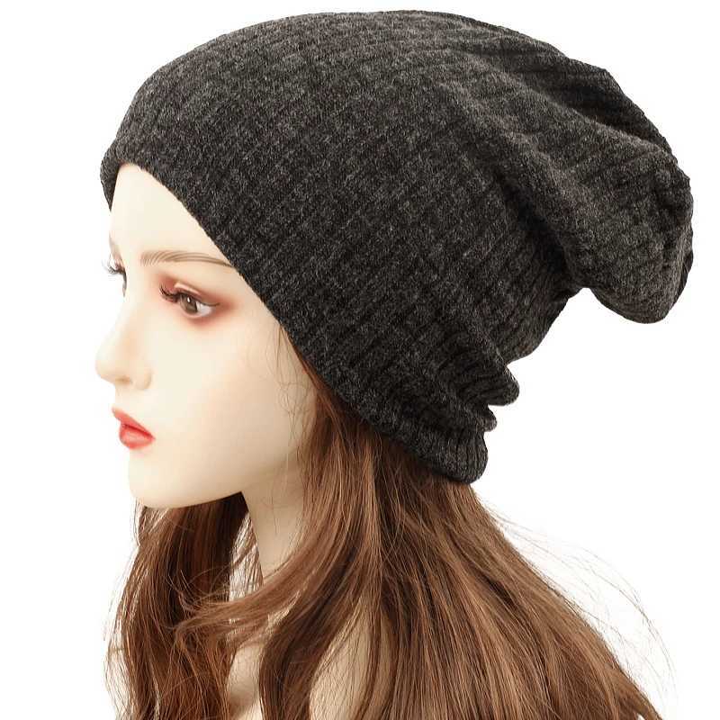 Geebro Winter Wen Casual Solid Color Striped Sklies Beanies Fme Soft Slouchy Knitted Ribbed s Ladies Baggy Knit Hats G250910