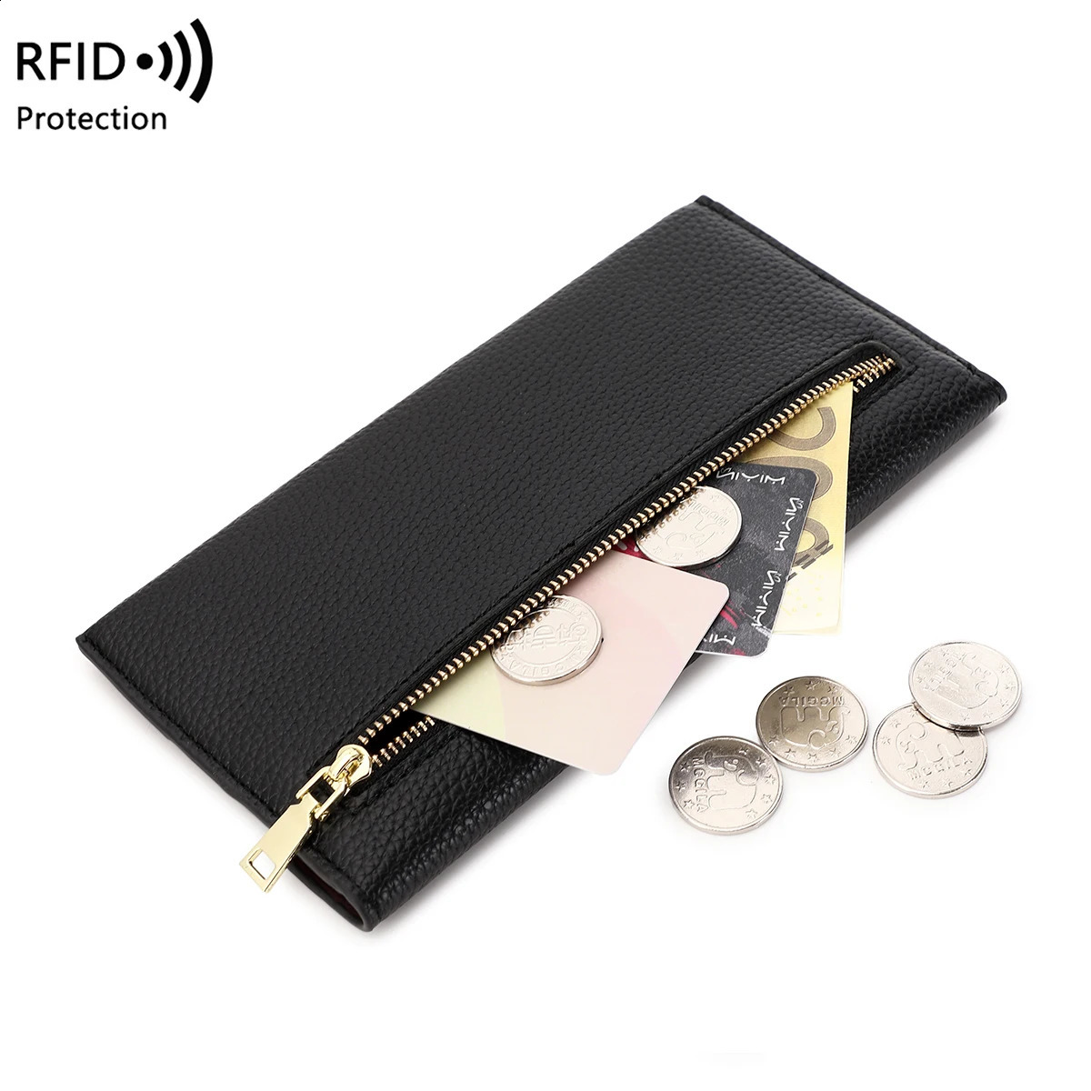 RFID AntiTheft Purse for Women Lychee Print Soft Leather Envelope Long Wallet Ultrathin Portable Simple Hand Bag250906