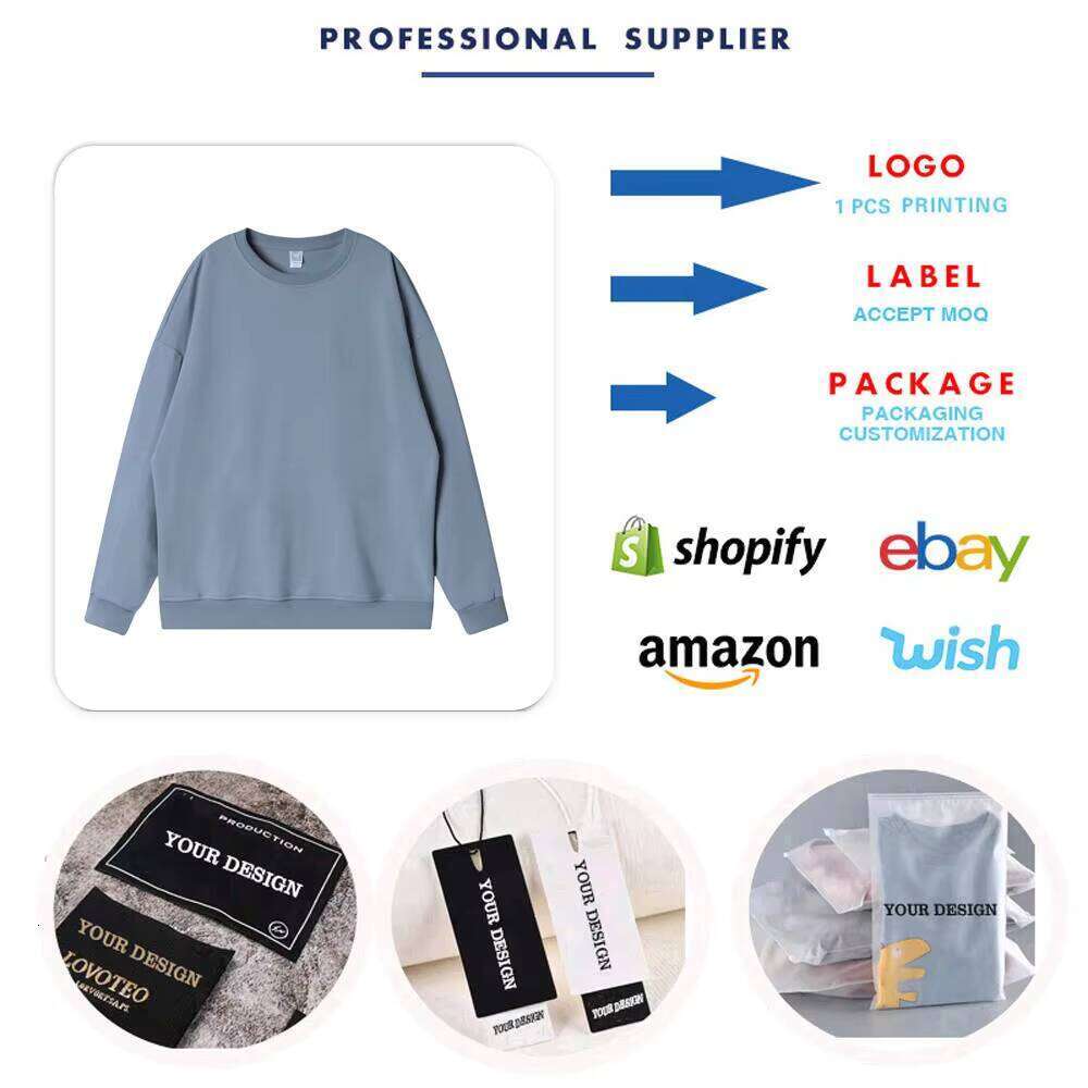 Logo High-Quality Men's Cotton French Terry 300gsm Crew Neck Solid Color Silk Print Puff Sweatshirt