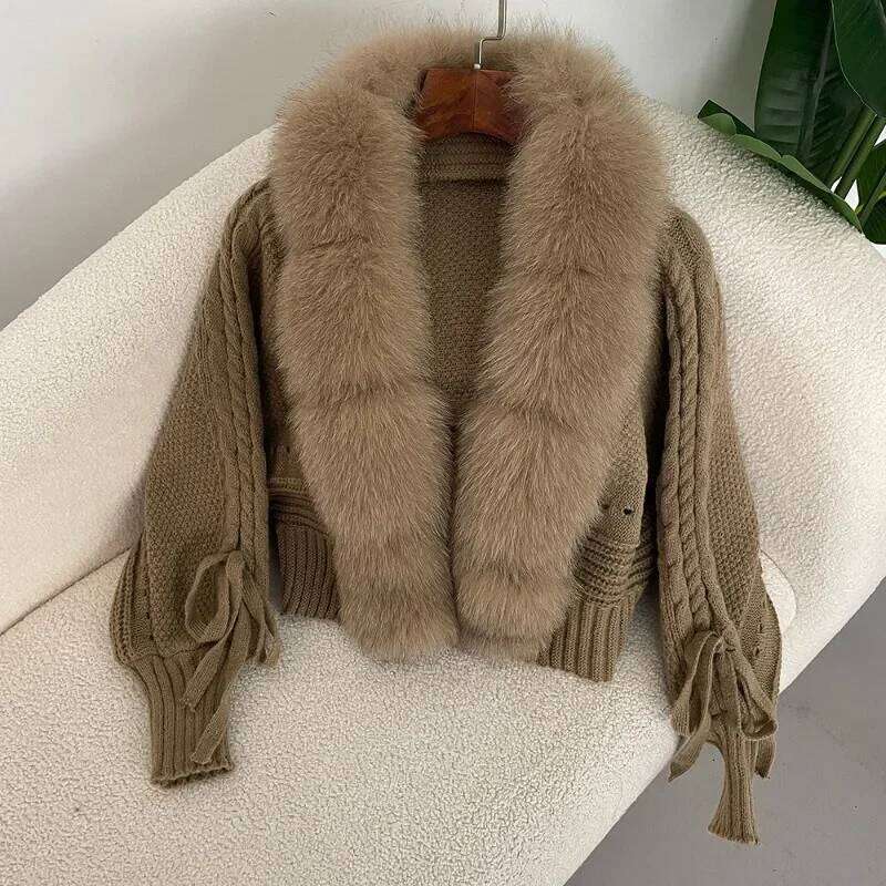 Designer Clothing 2025 Knitting Cardigan Placket Coat Casual Real Fox New Fashion Short Warm 2024 Winter Women Knitted Jacket With Natural Fur Luxury 