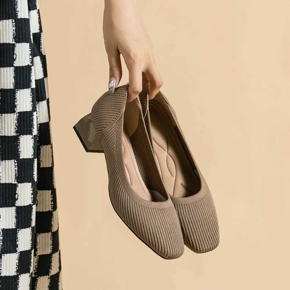 Rough Order Shoes Women Mid Heel 4cm Breathable Knitted Oversized Soft Soled Casual Woven Shoes Cloth Shoes Wide Heels Women W250910