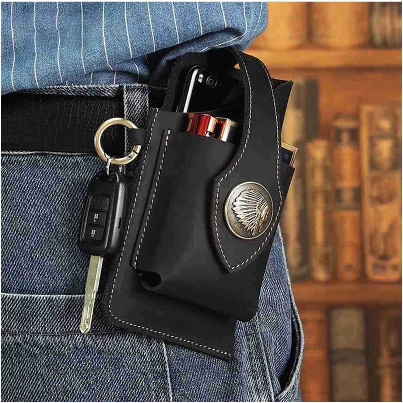 New Multifunctional Leather Mobile Phone Bag with Belt Clip Premium Rugged Leather Cell Phone Holster with Belt Loop Belt Phone Pouches Holder for All