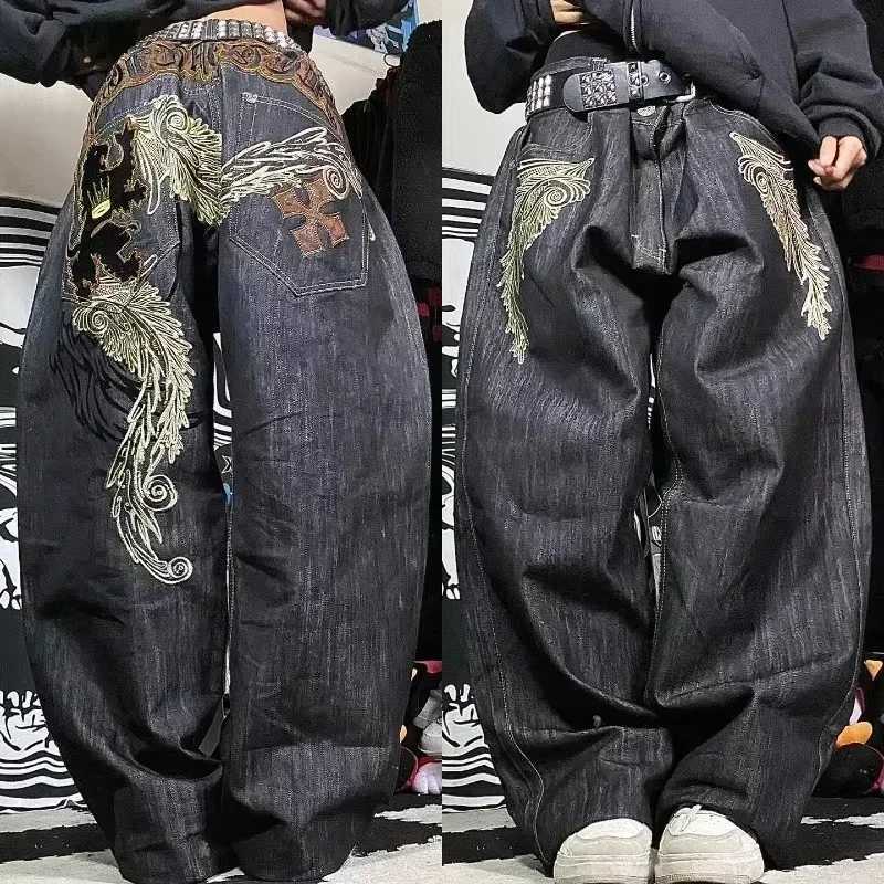 2024 New American Trend Retro Hiphop Embroidery Pattern Baggy Jeans For Men And Women Y2K Harajuku Gothic Wide Pants Streetwear Z250910