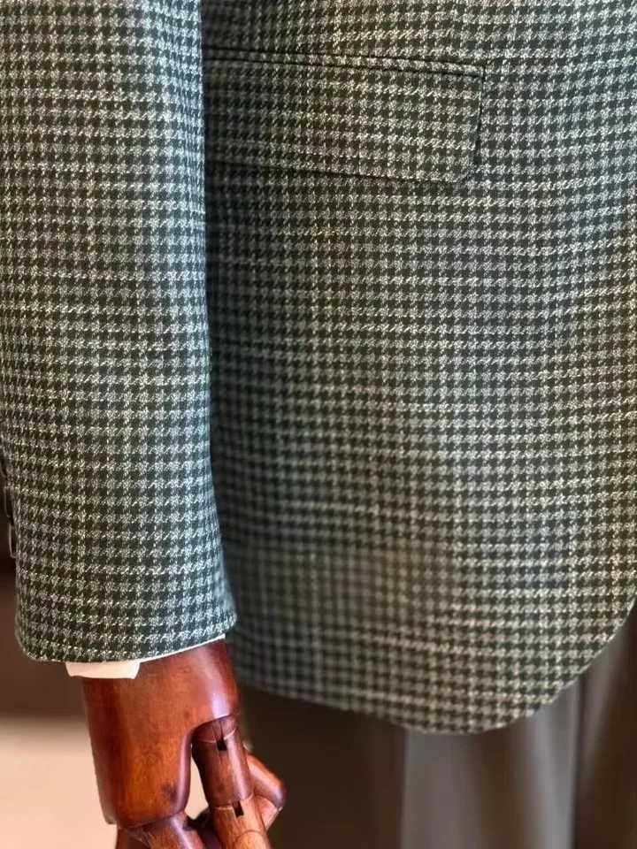 Mens Suit Houndstooth Customized Wide Lapel Double Breasted Slim Fit Jacket Business Groom Tuxedos Male Prom Fashion Blazer W250910