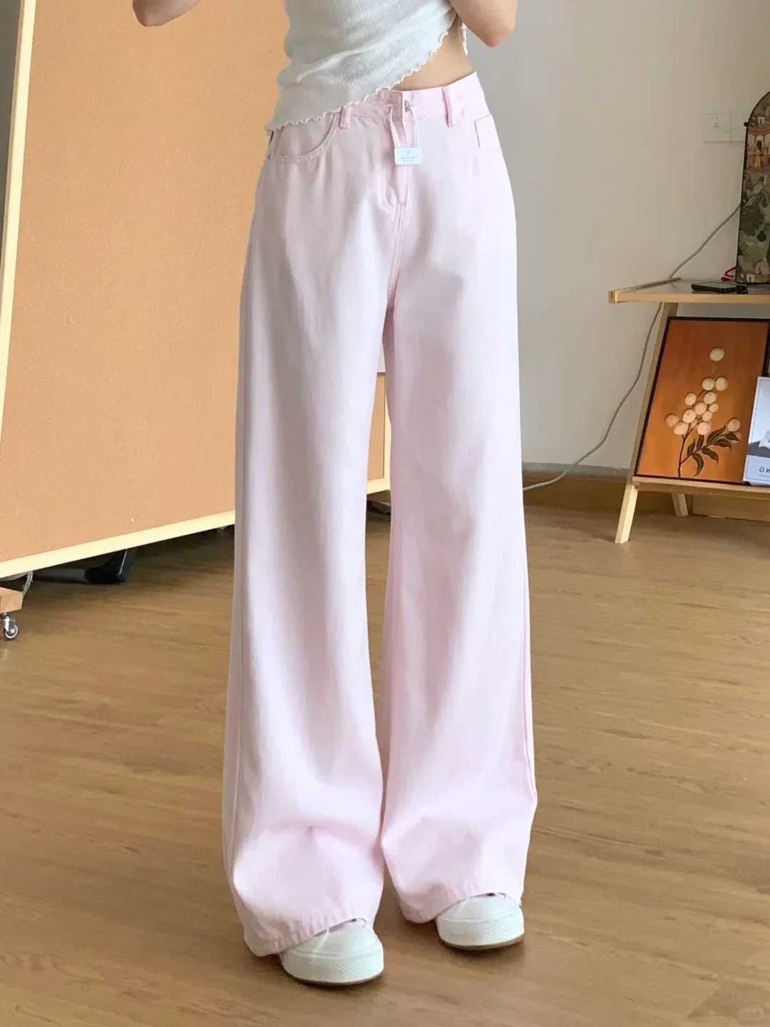 Botvotee Pink Classic American Denim Jeans for Women Retro High Waisted Wide Leg 1950s1960s Inspired Jeans Casual Pants Z250910