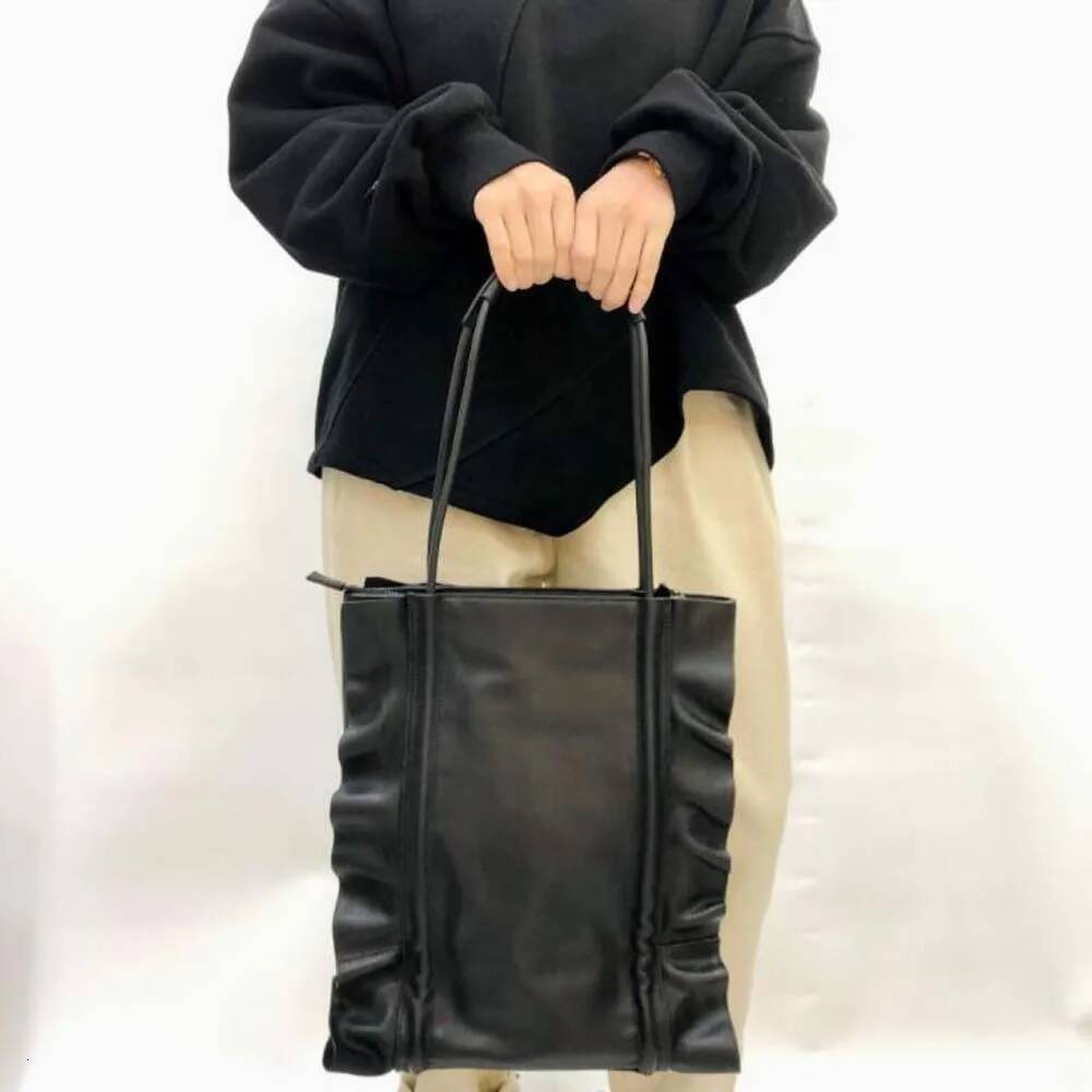 Women Genuine Leather Shoulder Bags Simple Special Design Manual Ruffle Edge Bucket Handbags Female Cowhide Bolsa Feminina Tote high-quality