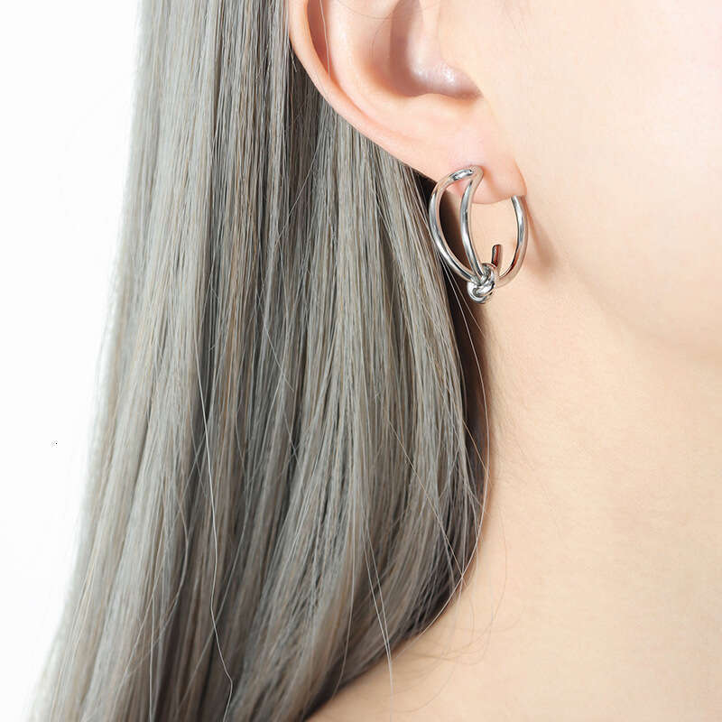 Simple Fashion Commuting Elegant Titanium Steel Knotted Personality C-shaped Earrings Studs for Women Best Friend Accessories