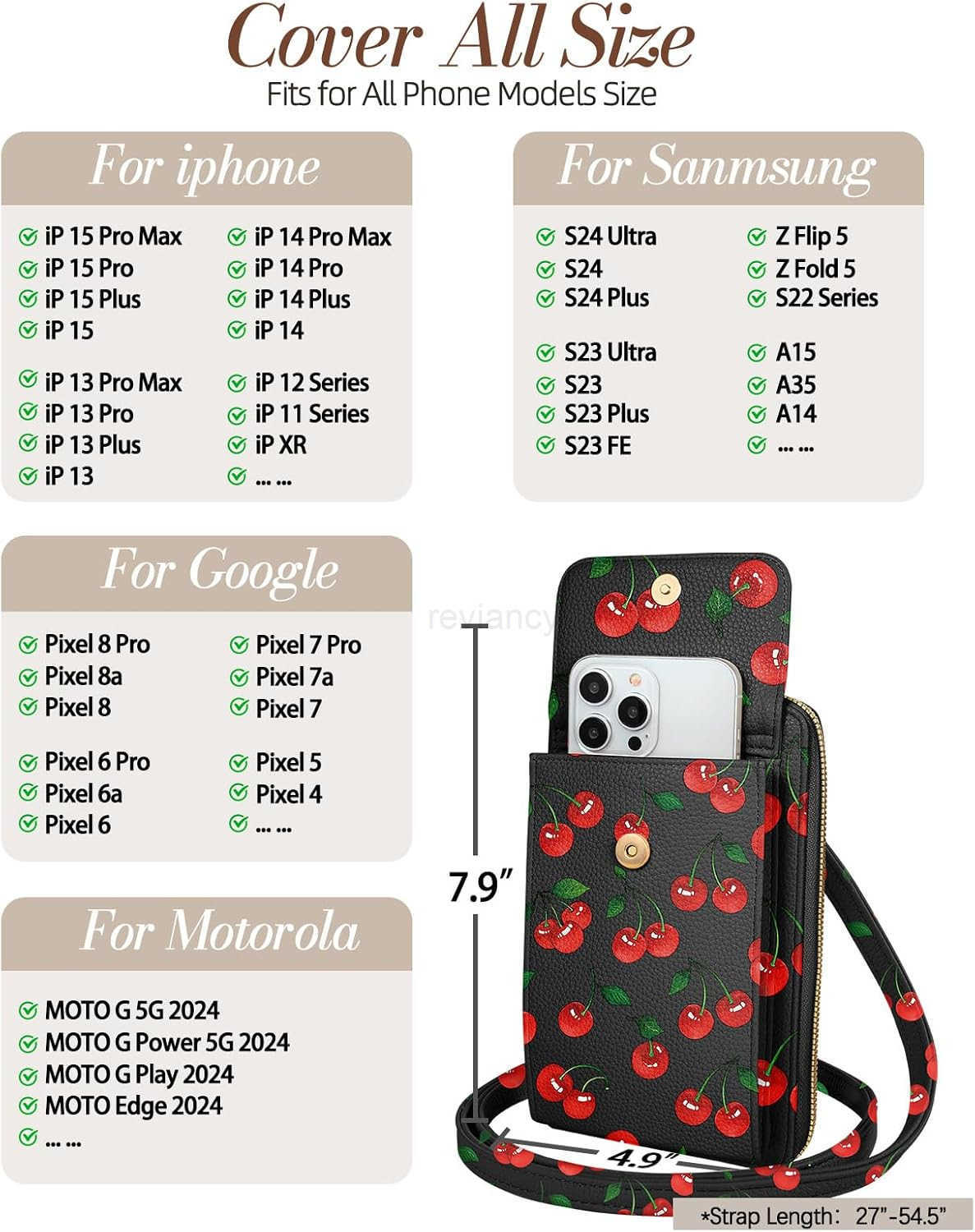 Cute Crossbody Purse Cell Phone Bags for Women Leather Cellphone Wallet Purse with Adjustable Shoulder RopeW250909