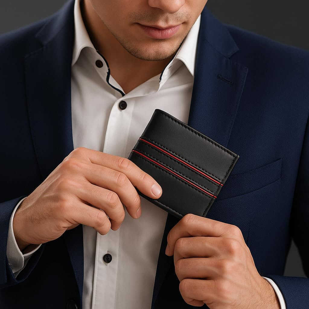 Mens Leather Wallet Gift Set Genuine Leather Bifold Wallet with 19 Card Slots Slim Card Holder Keychain Gift Box Included Ideal Gift for Husband Fathe