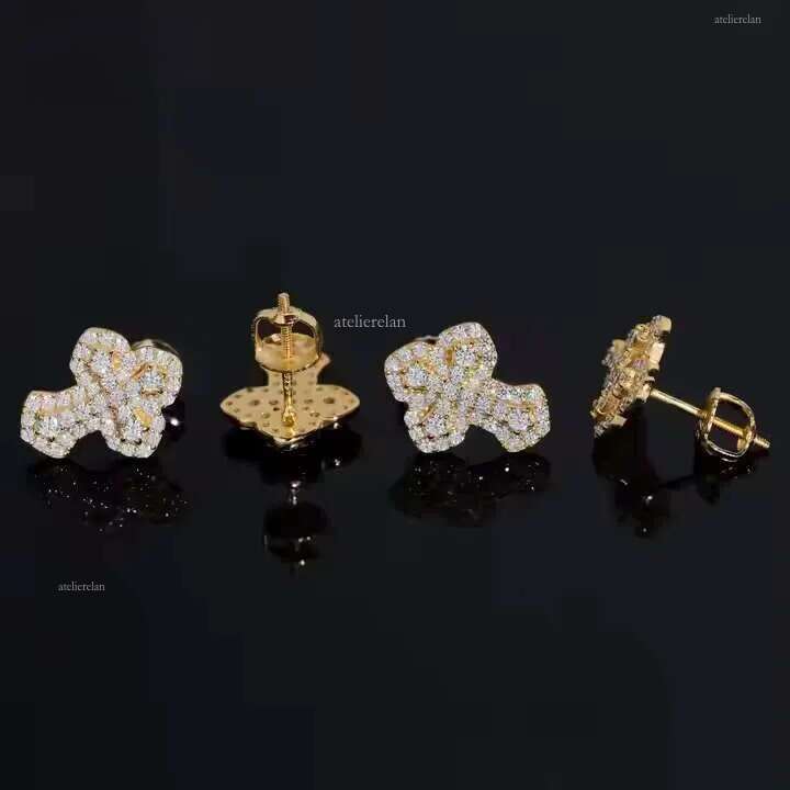 New Design Cross Studs Rapper Jewelry Solid Sier Iced Out Moissanite Earrings