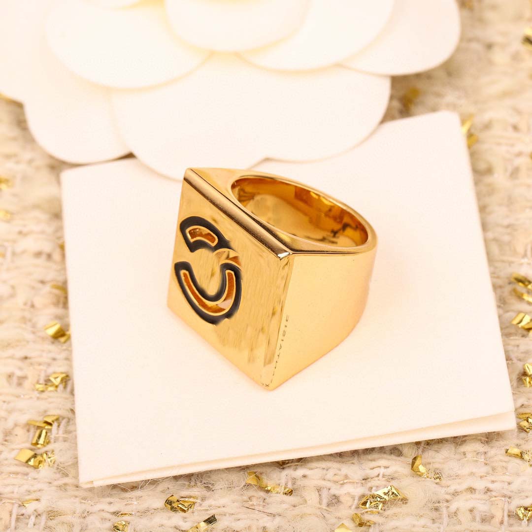 Luxury quality charm punk band ring with black color hollow design in 18k gold plated have stamp PS6405