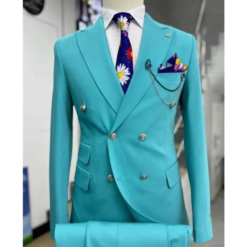 2 Pieces Double Breasted Formal Men Suits Slim FitGroom Tuxedos for Wedding Peaked Lapel Custom Male Blazer Prom Daily Wear W250910