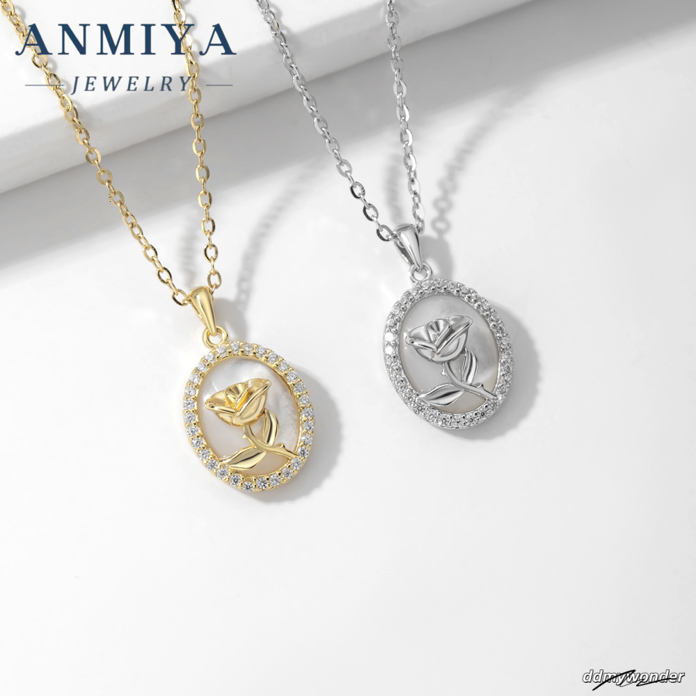 Vintage Rose Round Shape Zircon Sterling Sier Link Chain Fashionable Flower Pattern Necklace For Girls ddmywonder ddmywonder ddmywonder ddmywonder