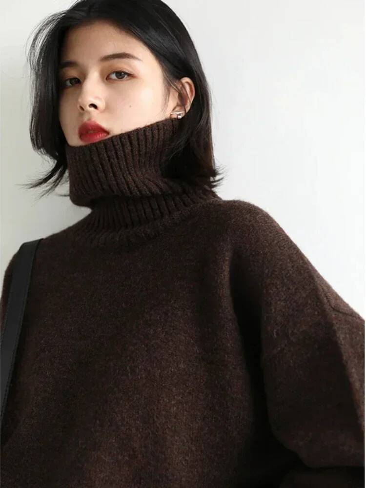 CHIC VEN Women's Sweater Autumn Winter New Turtleneck Knit Pullover Loose Clothes for Women Warm Solid Basic Female Tops 2023 dongdumaoyi
