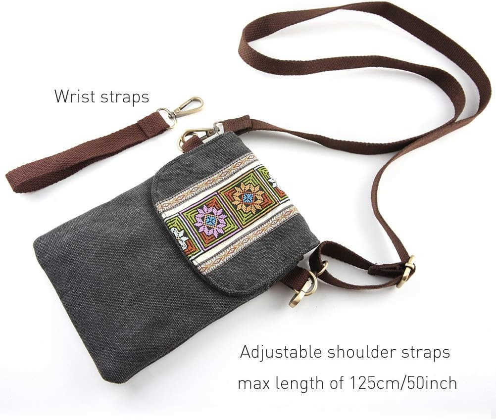 Vintage Embroidered Canvas Flip Small Crossbody Bag Cell Phone Pouch for Women Wristlet Wallet Bag Coin Purse Z250910