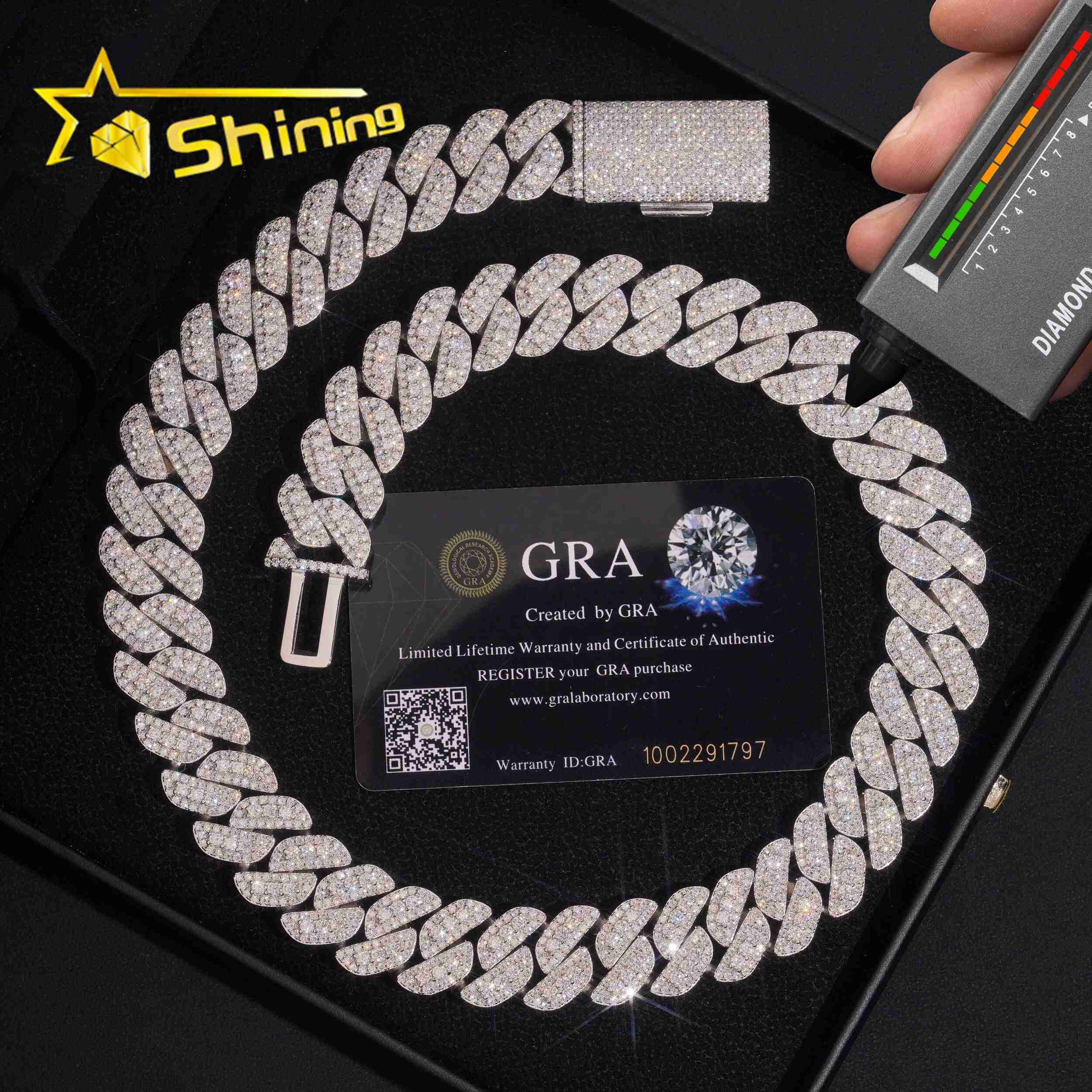Hot Sale Fine Jewelry Pass Diamond Tester 925 Silver 18mm GRA Certified Moissanite Cuban Link Chain