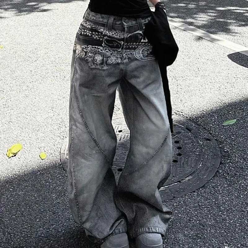 Goth Print Baggy Jeans Women Street Harajuku Hip Hop Vintage High Waisted Jeans Woman Clothing Wide Leg Women Jeans Y2k Pants Z250910