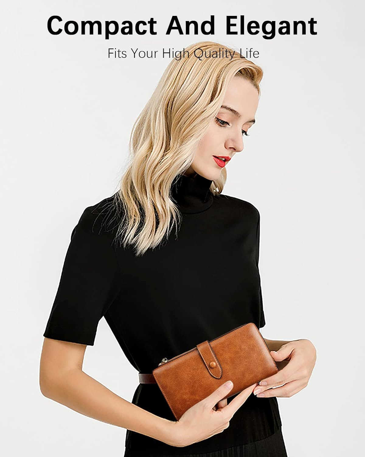 Womens Leather Wallets RFID Blocking Large Capacity Trifold Card Holder Ladies Phone Clutch BrownZ250910