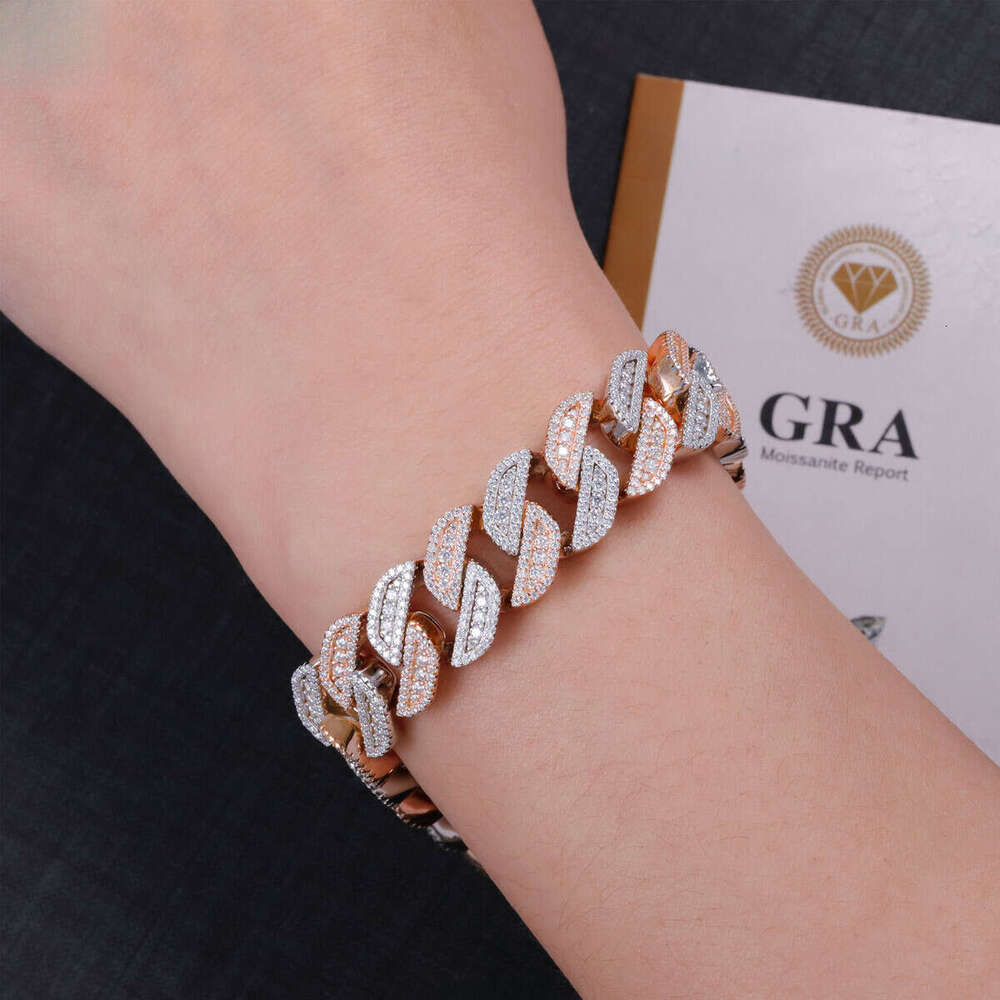Hot Sale 2 Tone color 13mm S Sier Hip Hop Rapper VVS Moissanite Dia Cuban Bracelet