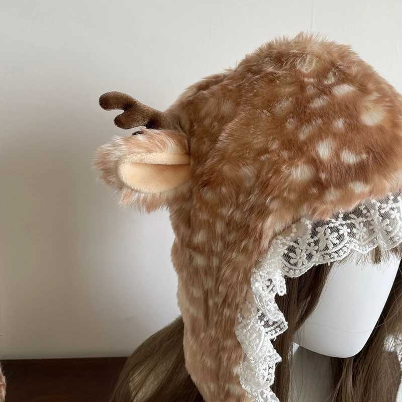 Winter Deer Hat Kaii Lace Plush Reindeer Furry Boots Socks Cover Gothic C Leg Warmers Performance Costume Bomber HatsXJ250910