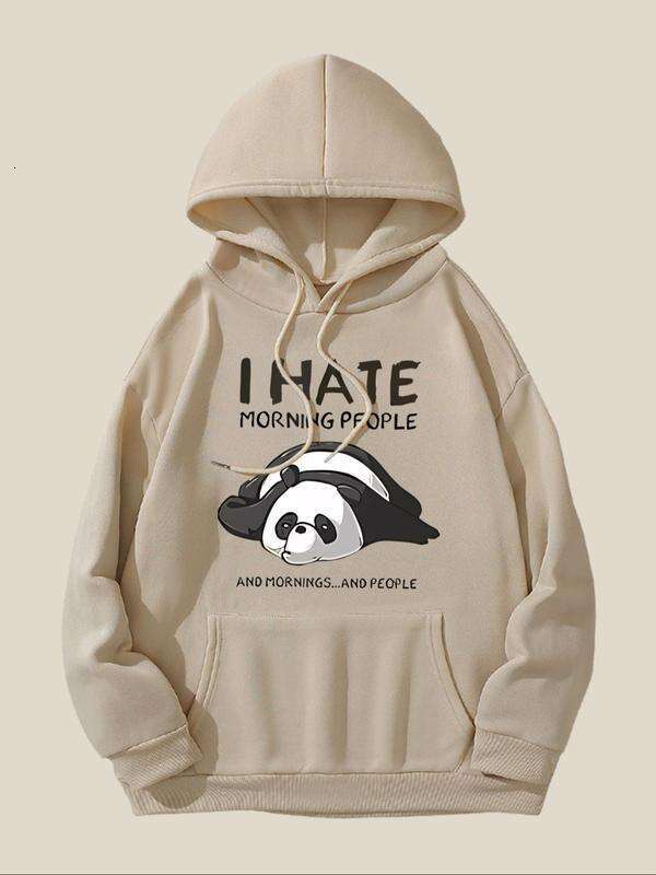 Women's Cartoon Panda Letter Print Drop Shoulder Hoodie, Fashion Casual Drawstring Pocket Hooded Sweatshirt Daily Holiday Outdoor Wear, Women Clo
