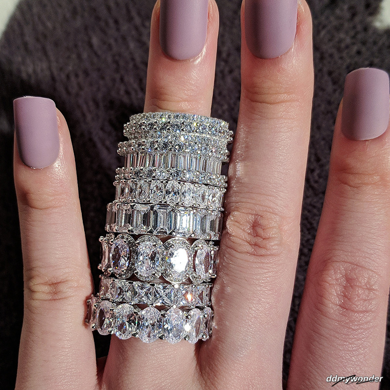 Top Selling High Quality Brand New Jewelry Sterling Sier Princess White Topaz CZ Dia Gemstones Women Wedding Band Ring Gift