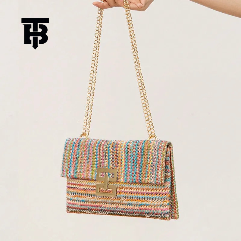 TB BHULAMTE 2025 New Luxury Designer Bag Vacation Style Multi-cavity Chain Flap Twisted Designer Handbag Fashionable Woven Shoulder Crossover Women�