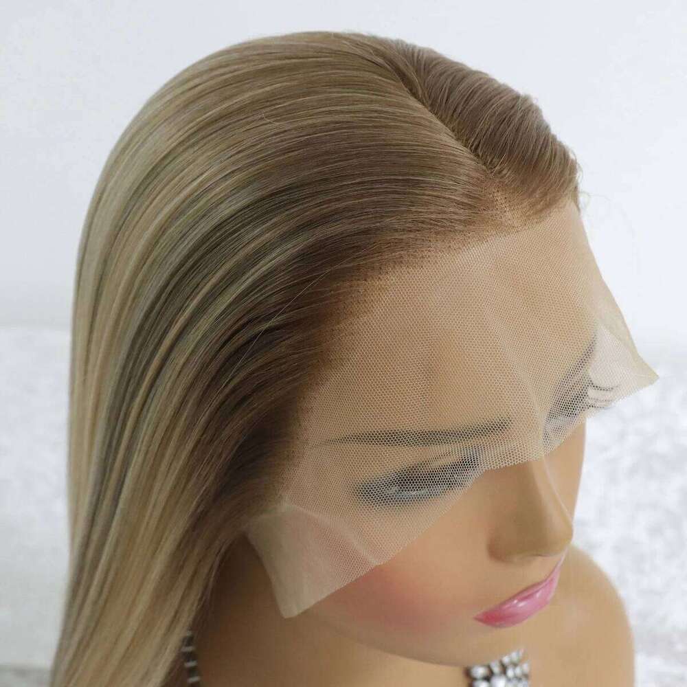 Highlight 13x4 Front Wig Synthetic Lace Wigs for Women Ombre Brown Mixed Blonde Glueless Heat Resistant Fiber Hair