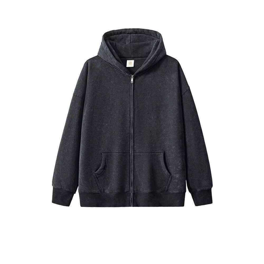 360g Heavyweight Cotton Fleece Zipper Washed Men's Hoodie
