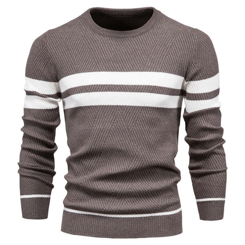 In stock autumn and winter casual striped pullover color block round neck men's European size knitted sweater