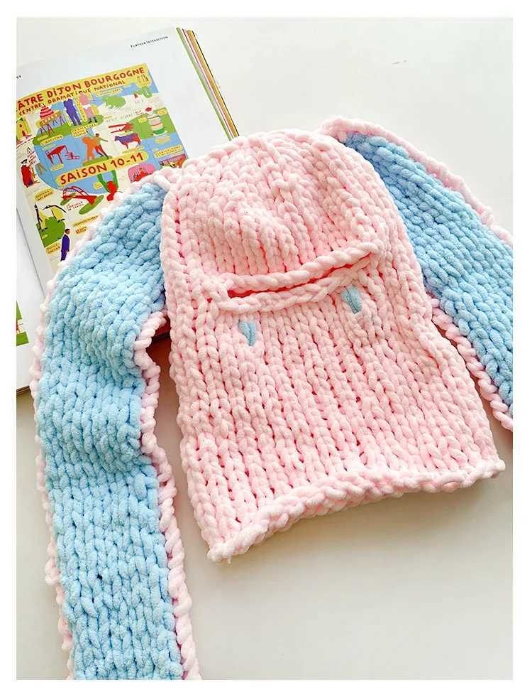 Y2K Long Rabbit Ear Funny Balaclava Hat Winter Thicken Warm Hand Made knitted Beanie Halloween Party Ski Mask Skullies CXJ250910