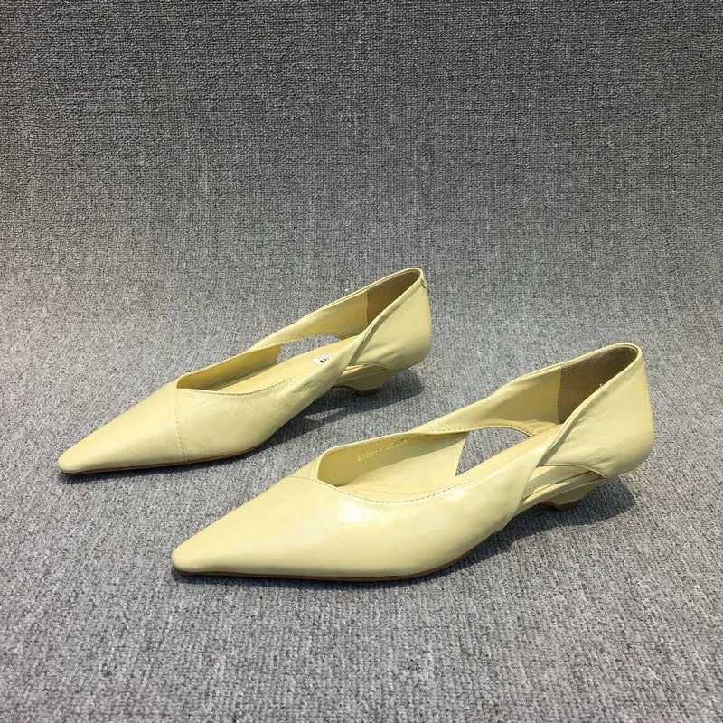 European and American Minimalist Womens Shoes 2024 New Design Sense Slim Heel Shallow Mouth Pointed Hollow Womens Single Shoes W250910